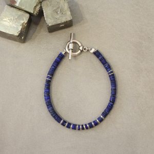 bracelet homme argenté lapis lazuli
