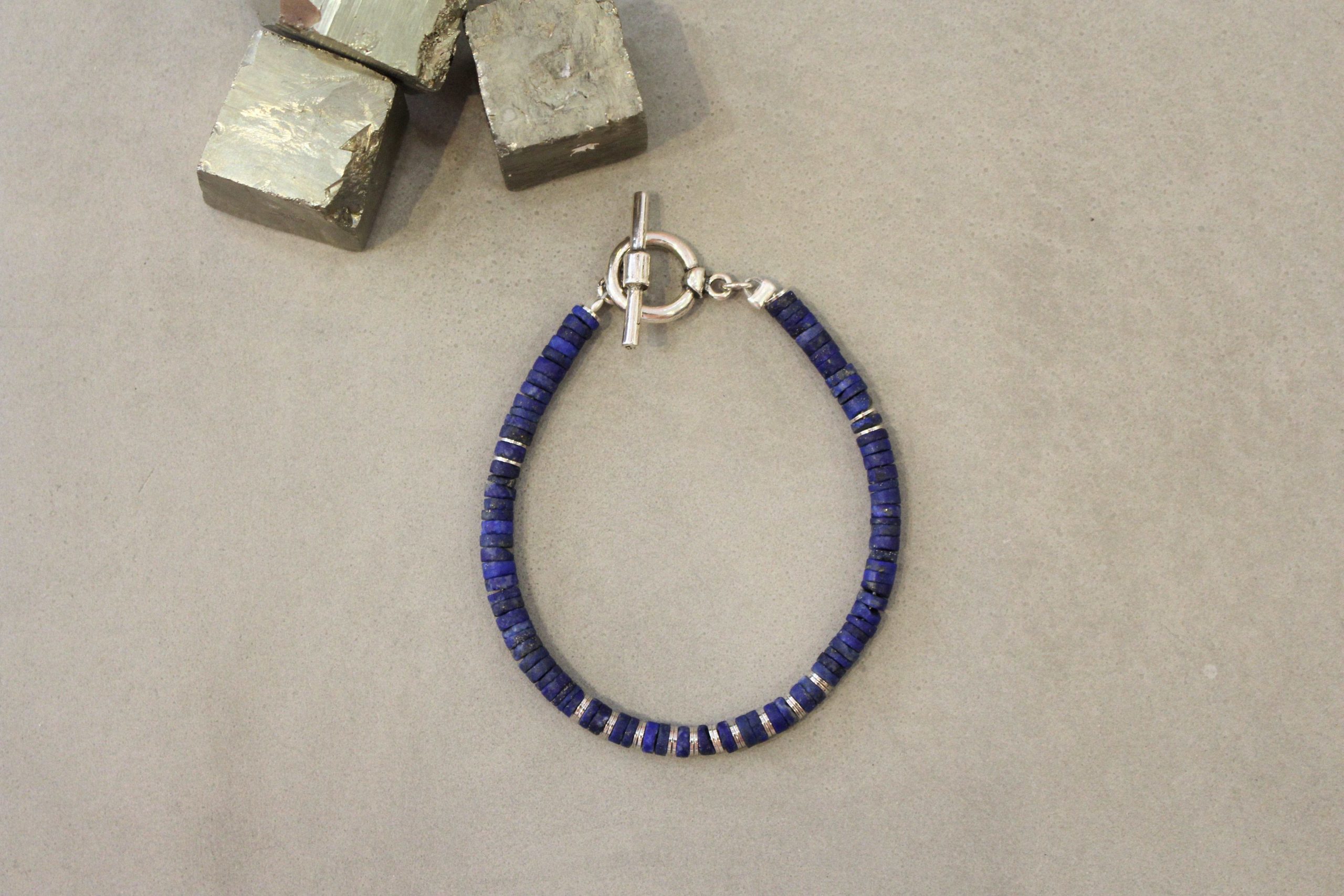 bracelet homme argenté lapis lazuli