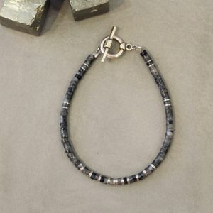 bracelet homme perles larvikite noir et gris