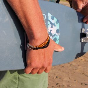 Bijou homme bracelet en pierre naturelle de jaspe paysage couleur marron et argenté