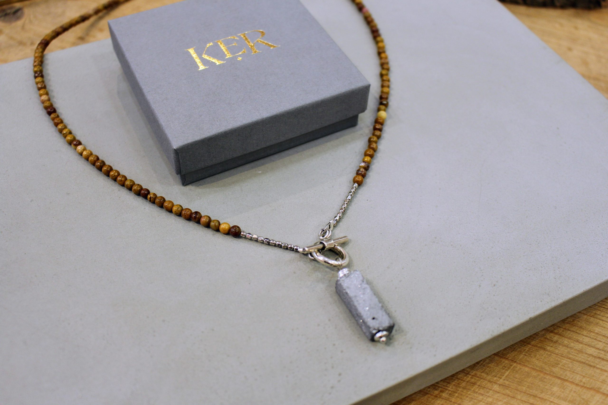 Collier COLONNE argenté et jaspe paysage – Image 2