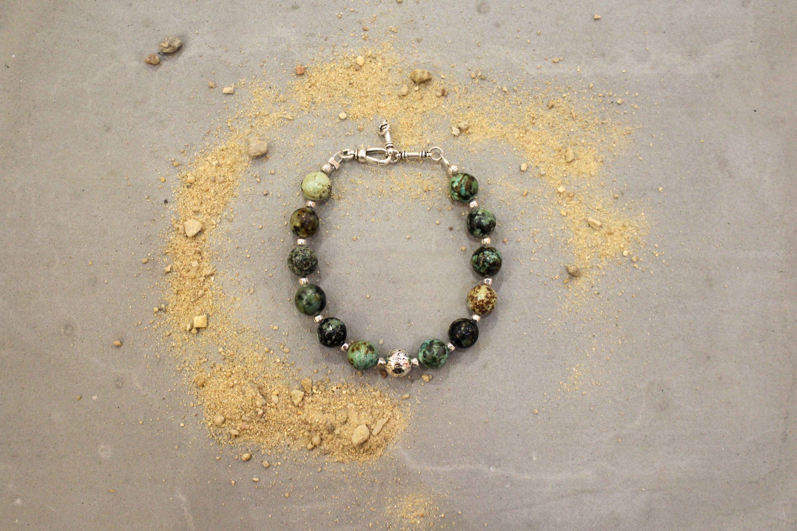 Idée cadeau homme bijou Bracelet argenté turquoise pierre naturelle