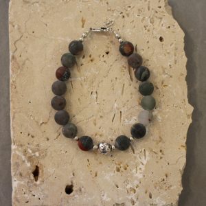 Idée cadeau bijou homme Bracelet argenté pierre naturelle jaspe gris