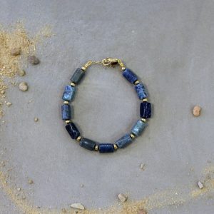Idée cadeau Bracelet homme bleu et doré aventurine bleue