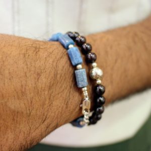 Idée cadeau homme bracelet argenté bleu rouge