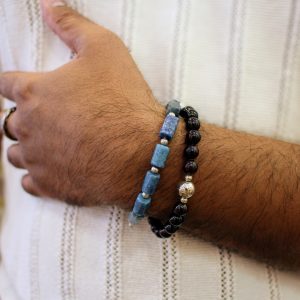 Idée cadeau bracelet homme argenté aventurine bleue grenat