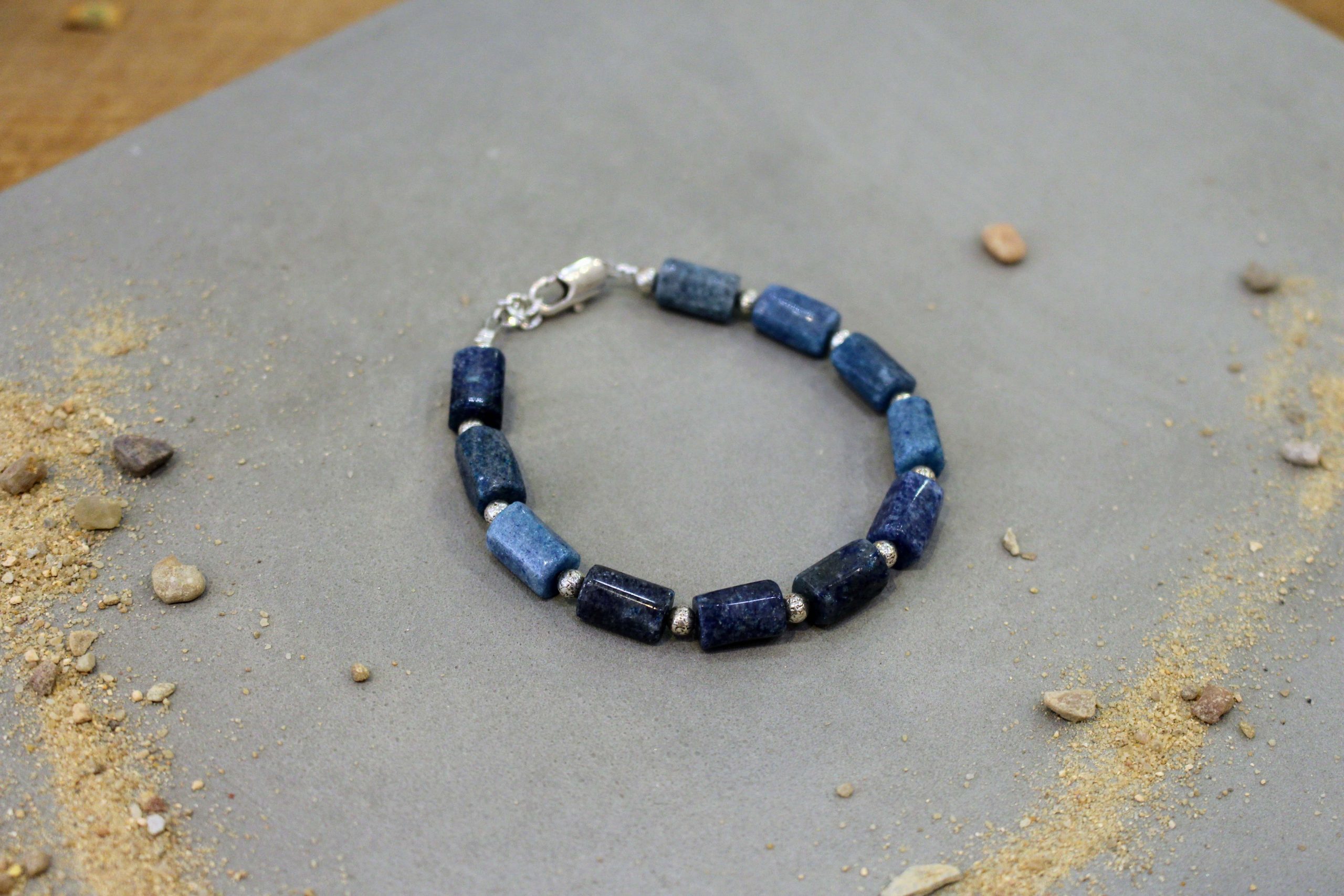 Bijou homme idée cadeau bracelet homme argenté aventurine bleue