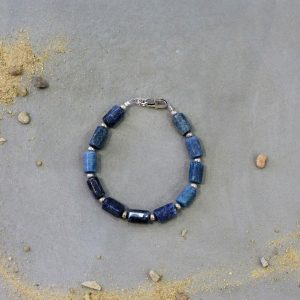 idée cadeau bracelet homme argenté aventurine bleue