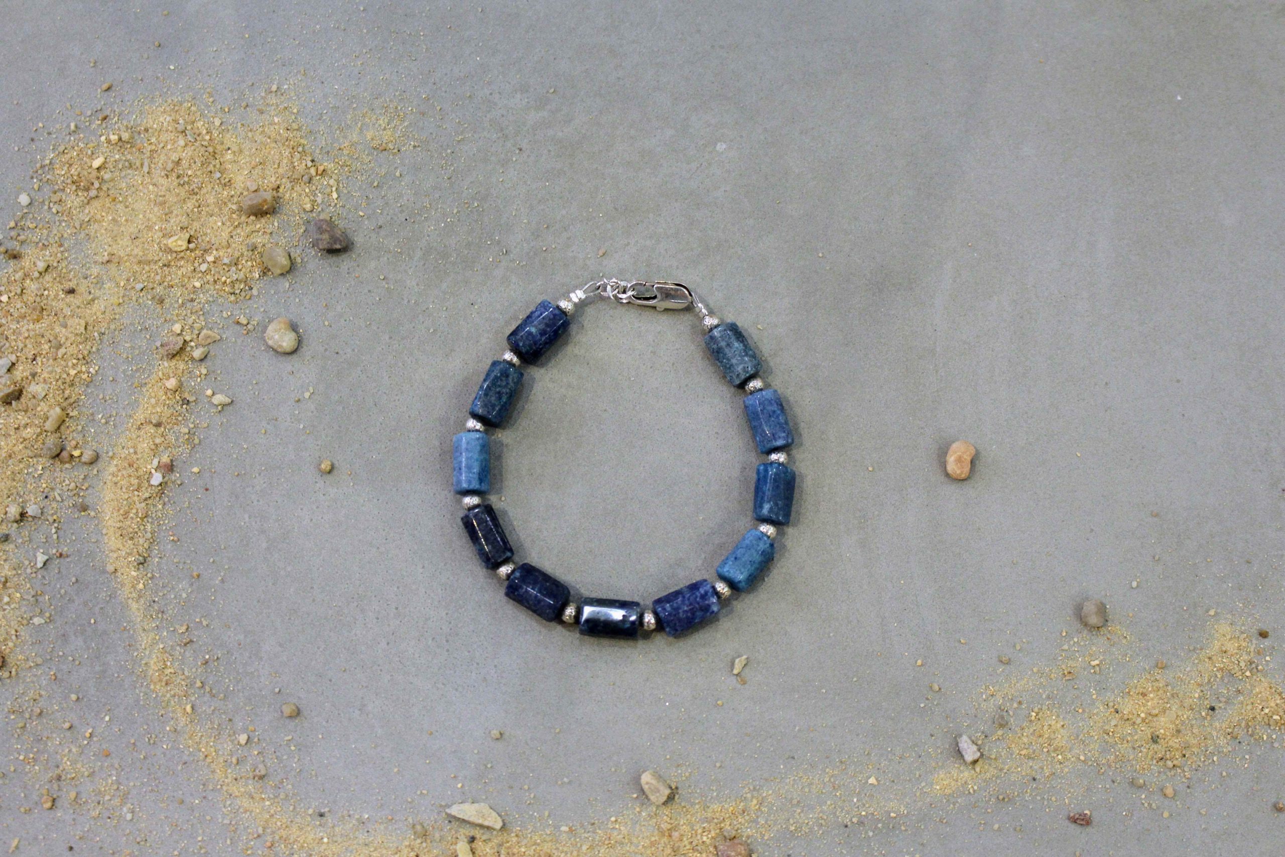 idée cadeau bracelet homme argenté aventurine bleue