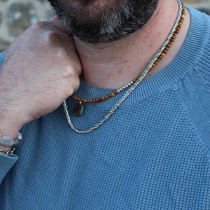Idée cadeau Bijou homme collier turquoise et jaspe jaune