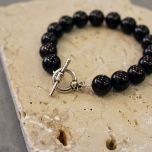 Idée cadeau bracelet homme argenté grenat