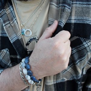 collier homme argenté pendentif cercle irrégulier